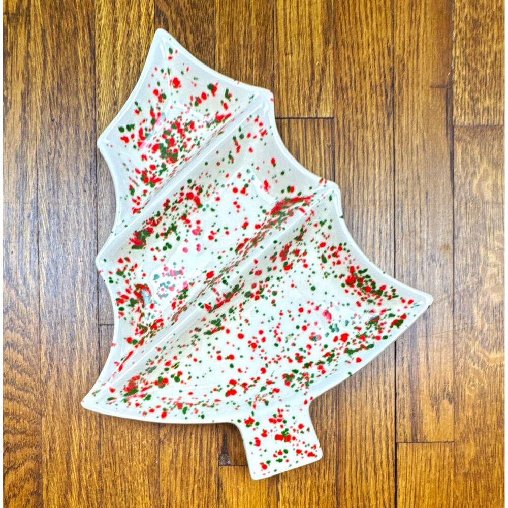 Midcentury Ceramic Christmas Tree Candy Dish/Serving Tray 11"